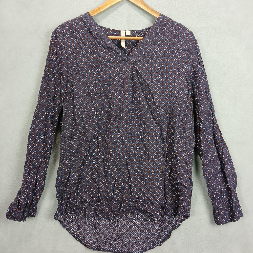 Brina & Em Blouse Top Womens Large Multicolor Floral V Neck High Low Hem Casual